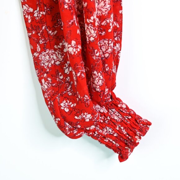 ROSE+OLIVE Red Cream Long Sleeve Floral Elastic Smocked Blouse - Size Small - Picture 9 of 14